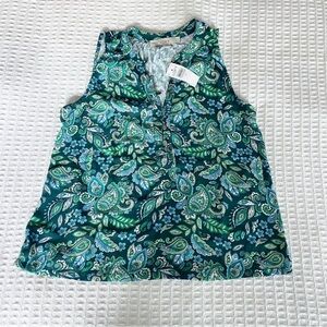 LOFT sleeveless green and blue paisley print top NWT size XS